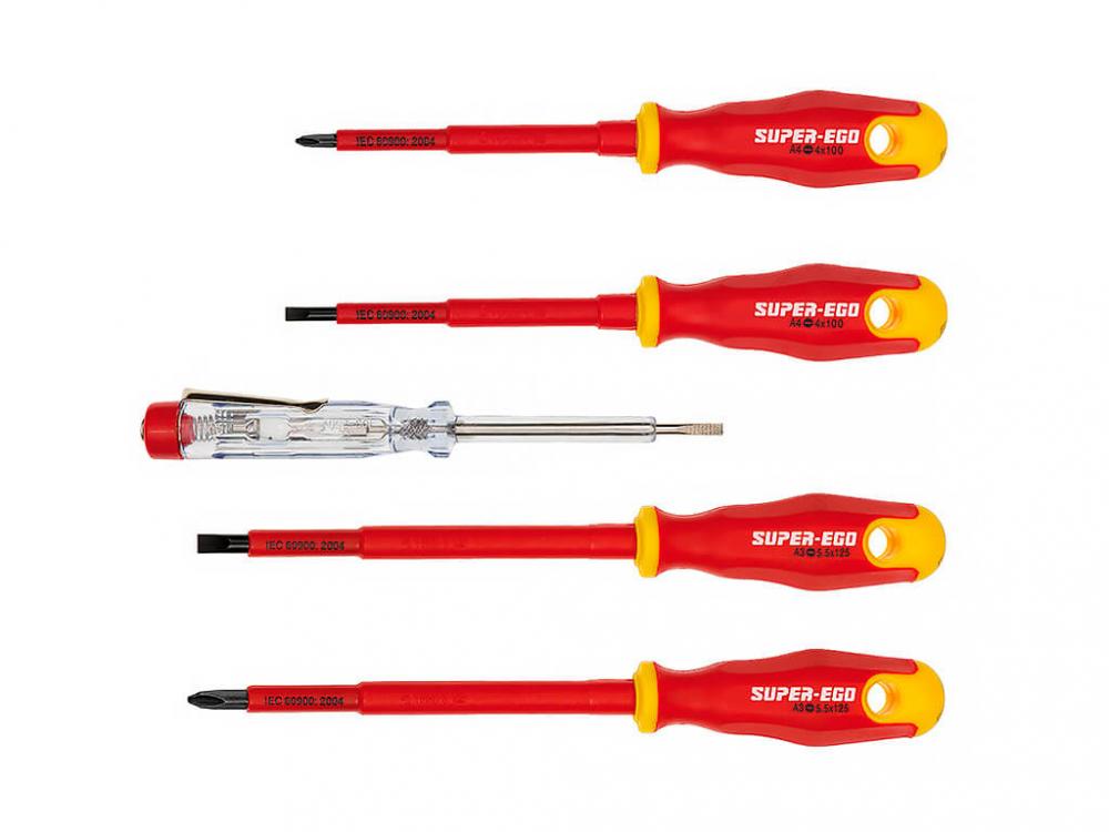 Набор диэлектрических отверток до 1000V с тестером, 4 шт 1500000671 SUPER-EGO