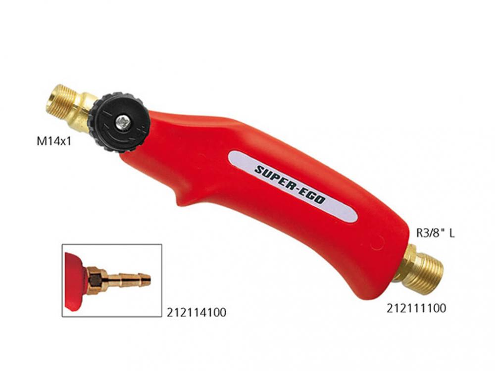 Рукоятка пропановой горелки SUPER-EGO соединение для сопел резьбовое М14х1, штуцерное соединение под шланг.