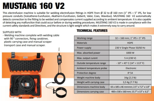 Аппарат для электромуфтовой сварки RITMO MUSTANG 160 V1