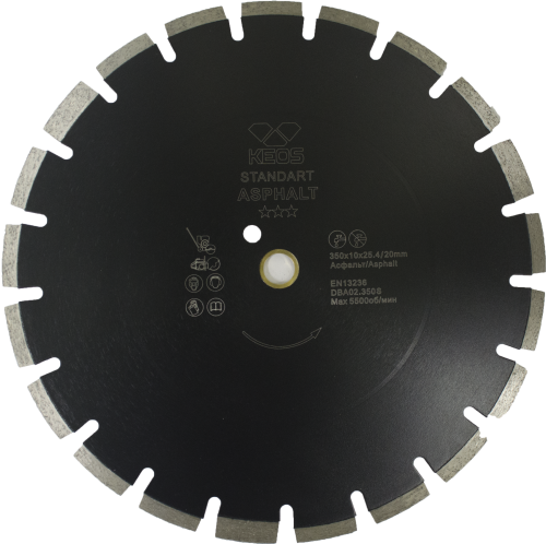 Диск алмазный KEOS Standart сегментный (асфальт) 350мм/25.4/20 (DBA02.350S)