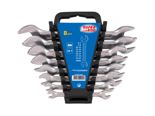 Набор SUPER-EGO CR-V двух рожковых ключей 6-22мм, 8 предметов, 42-48HRc,матовые, в органайзере