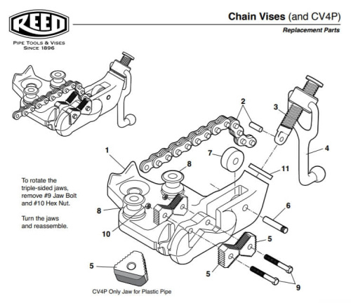 Цепные тиски REED CV4RHP CHAIN VISE MOD. HOLE PAT.