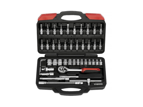 Профи набор SUPER-EGO 1/4" CR-V 50BV30 накидных головок, шестигранников и бит, с трещоткой, 46 предмета, в кейсе.