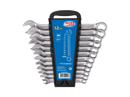 Набор SUPER-EGO CR-V комбинированных рожково-накидных ключей 6-22мм, 12 предметов, 42-48HRc, матовые, в орган.